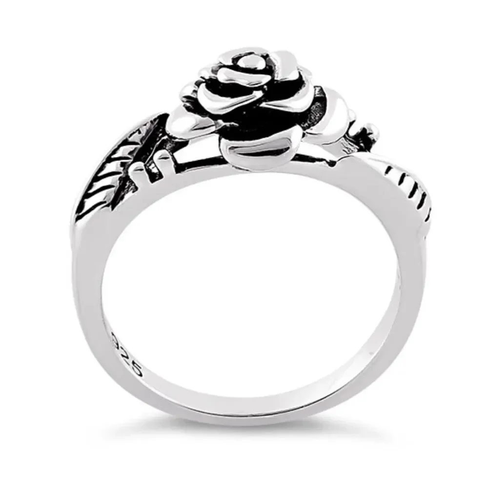 New Sterling Silver Rose Floral Ring